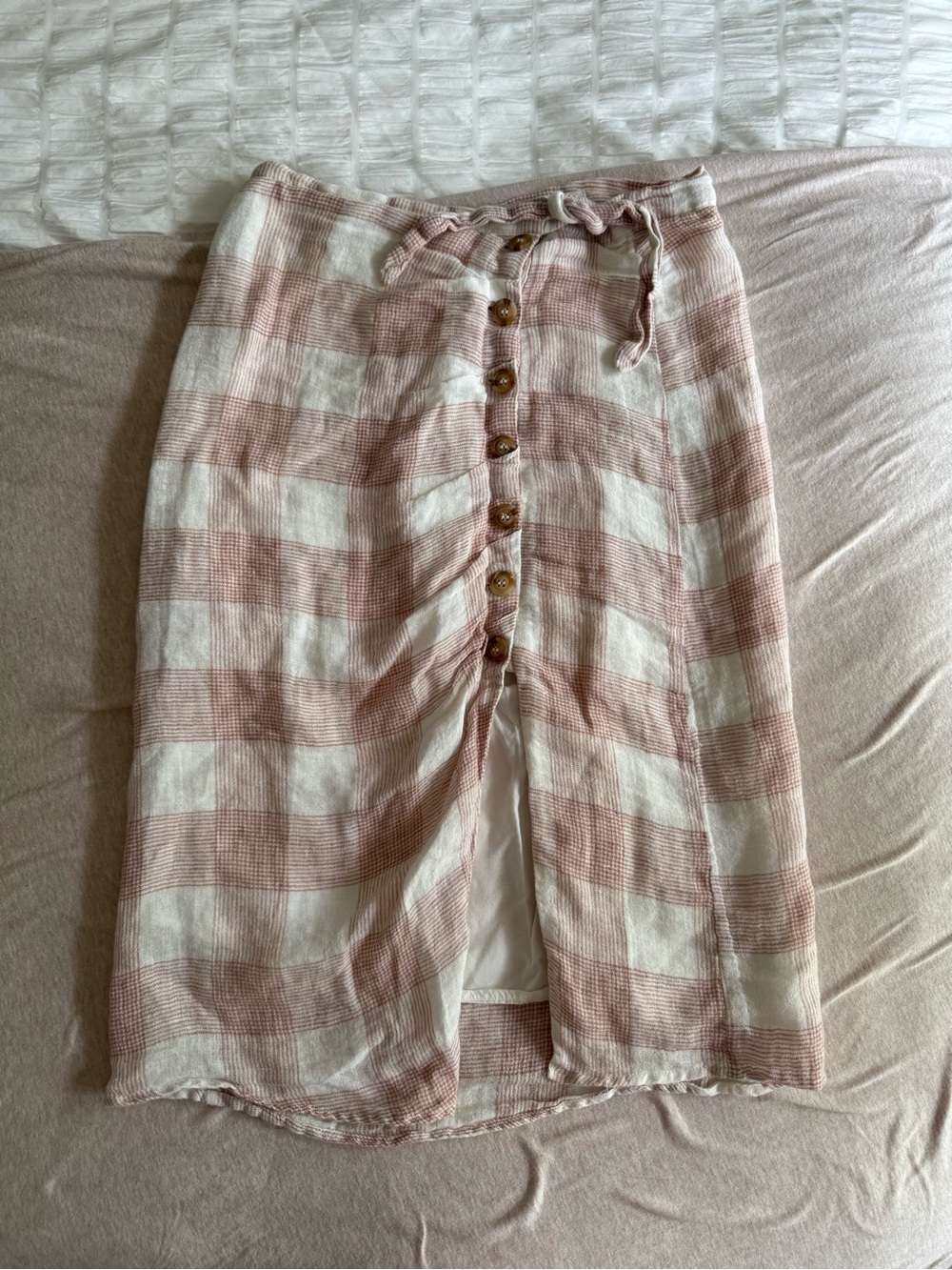 Bentley Skirt by Heartloom Pink and White Plaid Button-Front Midi Skirt